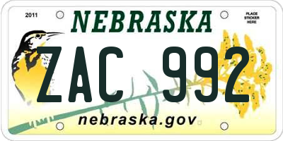 NE license plate ZAC992