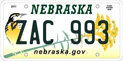 NE license plate ZAC993
