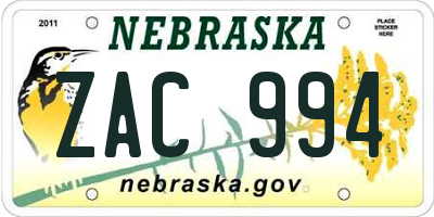 NE license plate ZAC994
