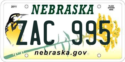 NE license plate ZAC995