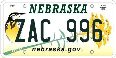 NE license plate ZAC996