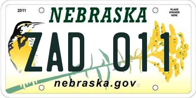 NE license plate ZAD011