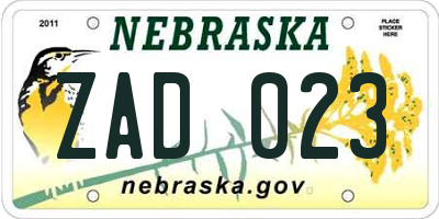 NE license plate ZAD023