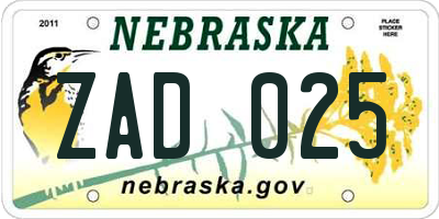 NE license plate ZAD025