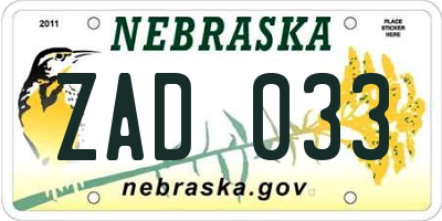 NE license plate ZAD033