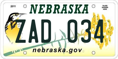 NE license plate ZAD034