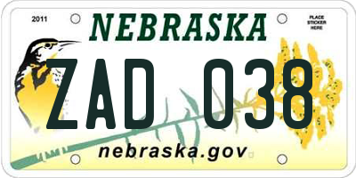 NE license plate ZAD038
