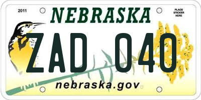 NE license plate ZAD040