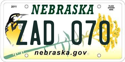 NE license plate ZAD070