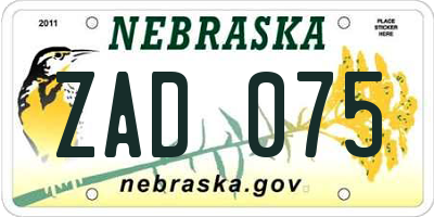 NE license plate ZAD075