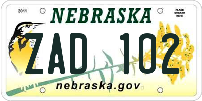 NE license plate ZAD102