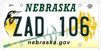 NE license plate ZAD106