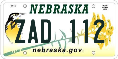 NE license plate ZAD112