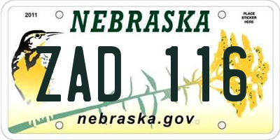NE license plate ZAD116