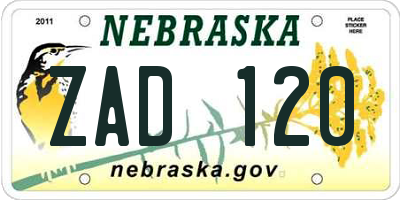 NE license plate ZAD120