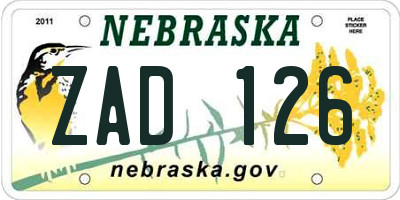 NE license plate ZAD126