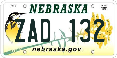 NE license plate ZAD132