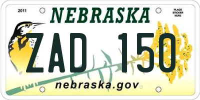 NE license plate ZAD150
