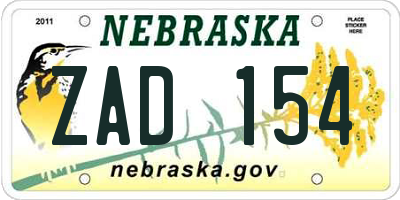 NE license plate ZAD154