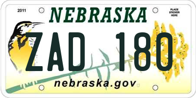NE license plate ZAD180