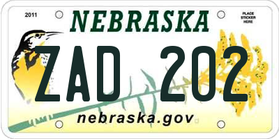 NE license plate ZAD202