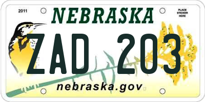 NE license plate ZAD203