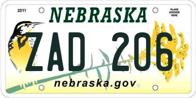 NE license plate ZAD206