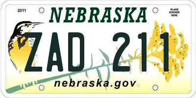 NE license plate ZAD211