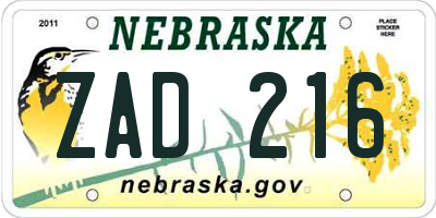 NE license plate ZAD216