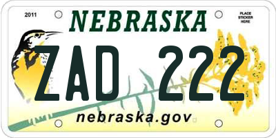 NE license plate ZAD222