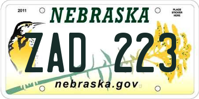 NE license plate ZAD223