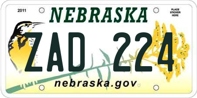 NE license plate ZAD224