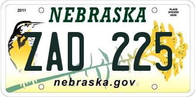 NE license plate ZAD225