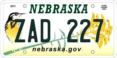 NE license plate ZAD227