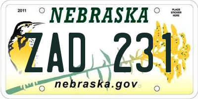 NE license plate ZAD231