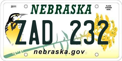 NE license plate ZAD232