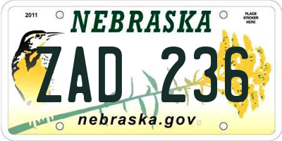 NE license plate ZAD236