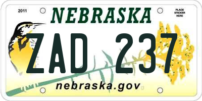 NE license plate ZAD237