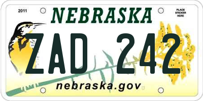 NE license plate ZAD242