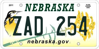NE license plate ZAD254