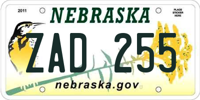 NE license plate ZAD255