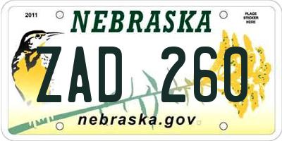 NE license plate ZAD260