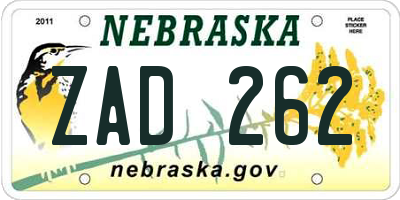 NE license plate ZAD262