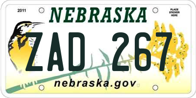 NE license plate ZAD267
