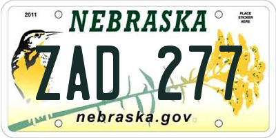NE license plate ZAD277