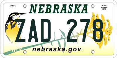 NE license plate ZAD278