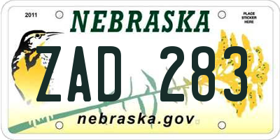NE license plate ZAD283