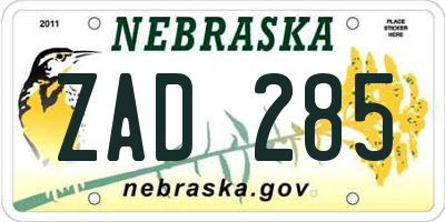 NE license plate ZAD285