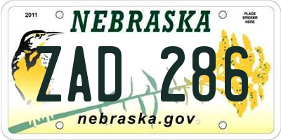 NE license plate ZAD286