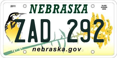 NE license plate ZAD292